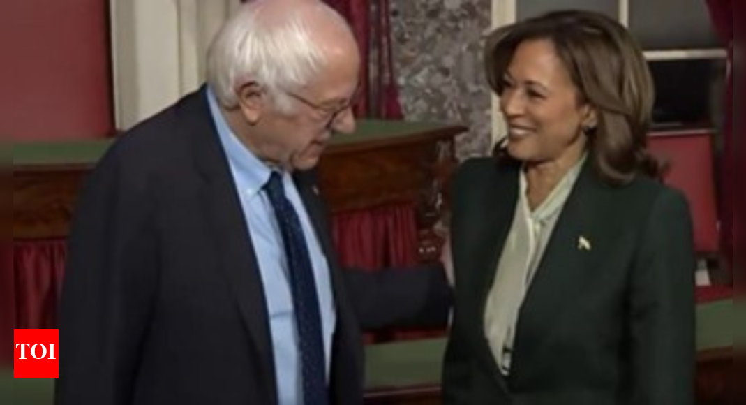 Kamala Harris Bernie Sanders: Kamala Harris’ chitchat with Bernie Sanders during swearing in: ‘Not your nature to just stand…’